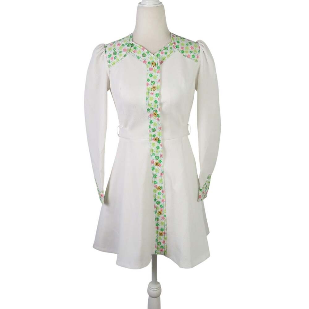 Vintage 60s/70s Reber White Ladybug Print Mini Dress XS